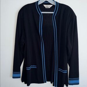 Exclusively Misook Black & Blue Open Front Knit Cardigan | XL